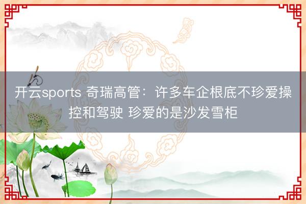 开云sports 奇瑞高管:许多车企根底不珍爱操控和驾驶 珍爱的是沙发雪柜