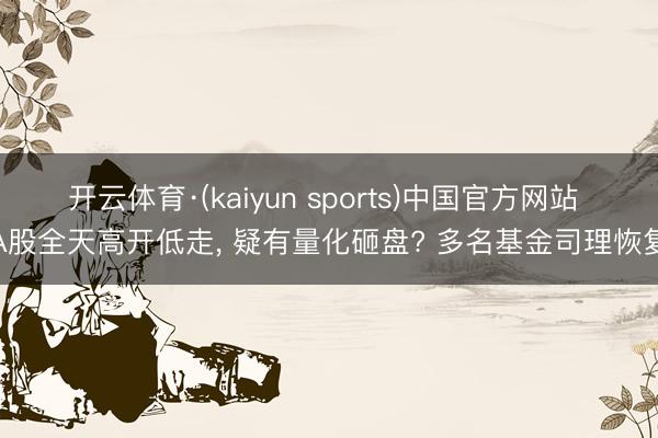 开云体育·(kaiyun sports)中国官方网站 A股全天高开低走, 疑有量化砸盘? 多名基金司理恢复